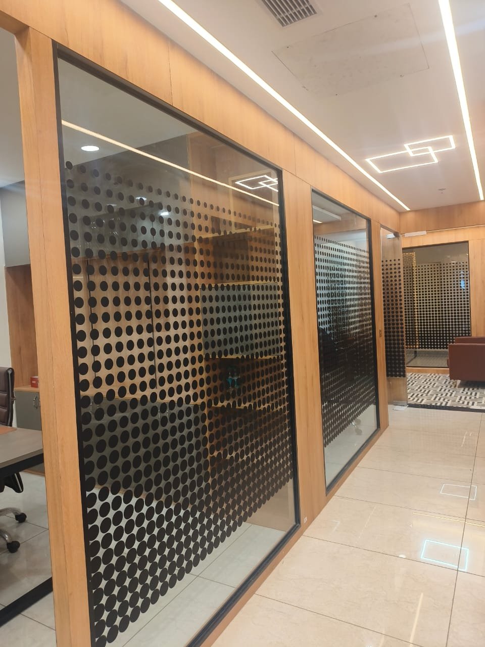 Dotted-film glass partitions